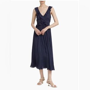 NWT Cinq à Sept Calloway Chiffon Ruffled Midi-Dress in Navy Size 4